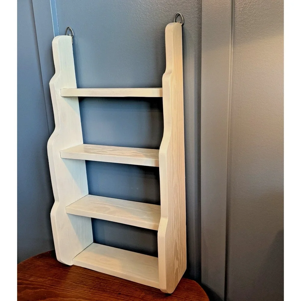 Vintage Whitewashed‎ Wood Wall Shelf Spice Rack Cottage Farmhouse Decor Trinket